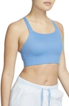 Nike Swoosh Luxe Sports Bra In Blue