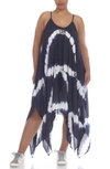 Boho Me Tie Dye Print Handkerchief Hem Maxi Dress In Navy Td