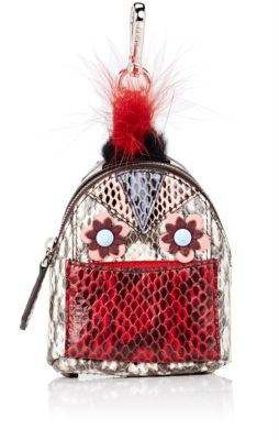 Fendi Bag Bugs Backpack Snakeskin And Fur-trimmed Charm In Cream And ...