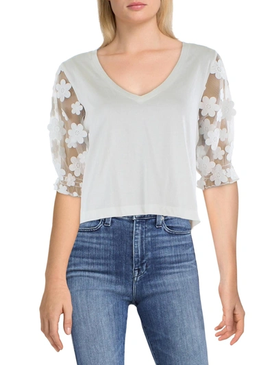 French Connection Fremch Connection Floral Applique V Neck Top In White