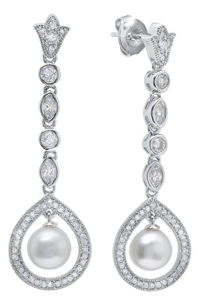 Crislu X Andrew Prince Crystal & Cultured Pearl Drop Earrings In Pearl/ Ivory