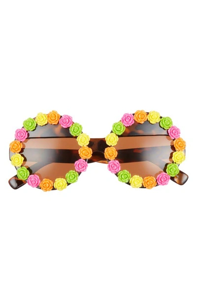 Rad + Refined Flower 55mm Round Sunglasses In Tortoise/ Brown
