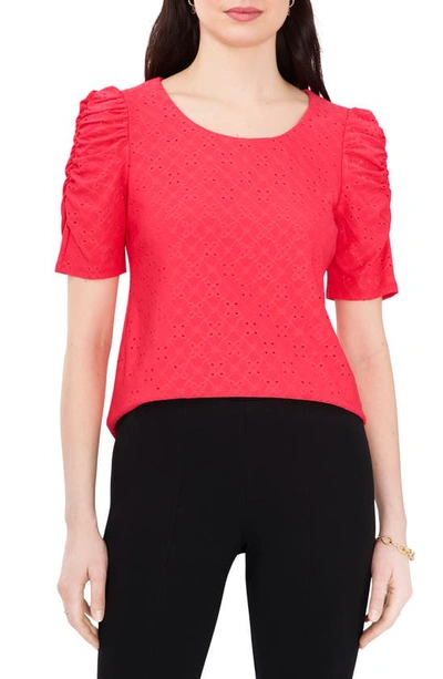 Chaus Eyelet Ruched Sleeve Top In Orange