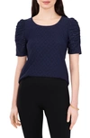 Chaus Eyelet Ruched Sleeve Top In Navy