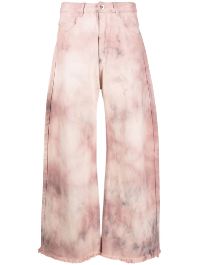 Marques' Almeida Organic Cotton Denim Washed Wide Jeans In Pink,white