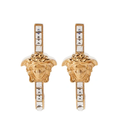 Versace Medusa Crystal-embellished Drop Earrings In Gold