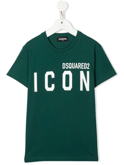 Dsquared2 Kids' Icon Print Cotton Jersey T-shirt In Forest Green
