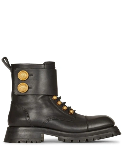 Balmain Ranger Embellished Leather Ankle Boots In Gold