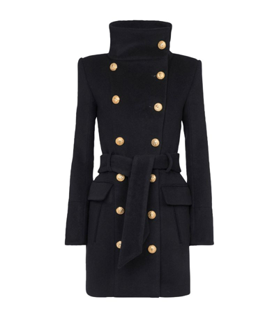 Balmain Belted Wool And Cashmere Coat In Pa Noir