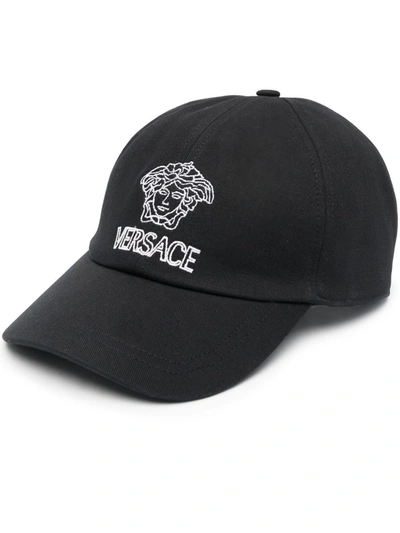 Versace Medusa Logo-embroidered Cotton Baseball Cap In Black