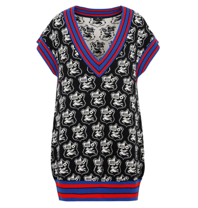 Etro Woman Waistcoat In Black Jacquard Knit With Pegasus Heraldic Arms