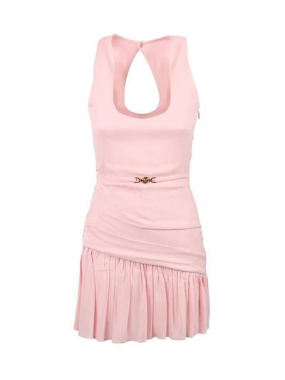 Versace Draped Belted Jersey Cutout Mini Dress In Pink
