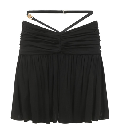 Versace Draped Pleated Viscose Mini Skirt In Black