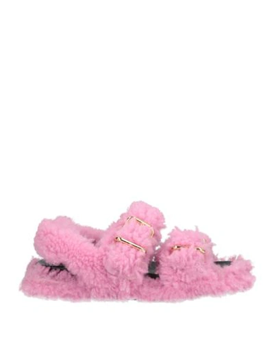 Marni Fussbett Light Two-buckle Shearling Sandals In Pink