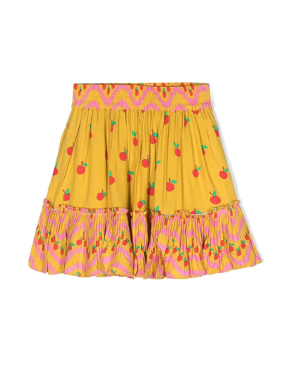 Stella Mccartney Kids' Apple Print Viscose Mini Skirt In Yellow