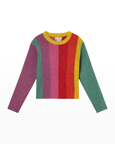 Stella Mccartney Kids Multicolored Striped Cotton And Lurex Sweater In Orange