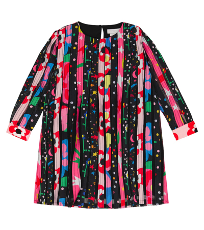 Stella Mccartney Kids' Printed Recycled Polyester Pleated Dress In Multicolor