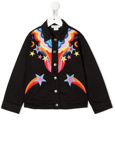 Stella Mccartney Kids Jacket In Black Denim With Embroidery Front And Back