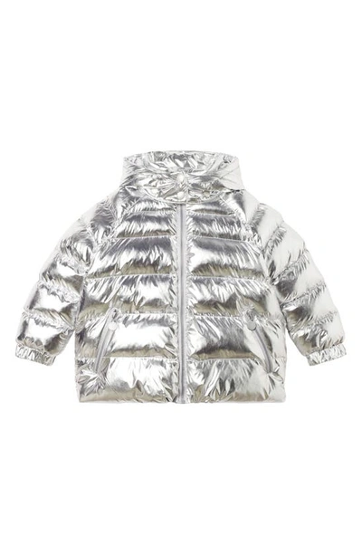 Stella Mccartney Kids' Metallic Puffer Coat With Detachable Hood In Silver