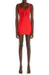 Mugler Techno Jersey Corset Mesh Mini Dress In Red