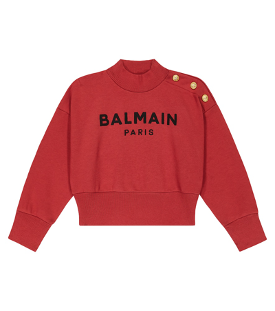 Balmain Logo Print Cotton Sweatshirt In Red