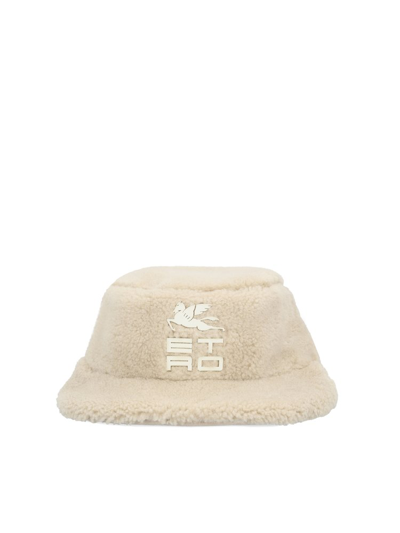Etro Capello Logo Shearling Bucket Hat In Beige