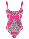Versace Baroque Patterned One Piece Swimsuit In Pink
