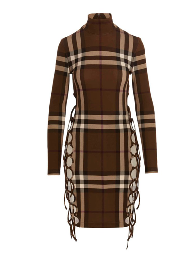 Burberry Licia Check Viscose Jersey Midi Dress In Brown