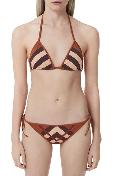Burberry Cobb Check Triangle Two-piece Bikini Set In Brown