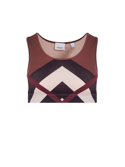 Burberry Chevron Check-print Cropped Vest Top In Brown
