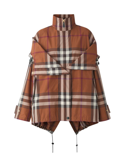 Burberry Notter Check Deconstructed Nylon Jacket In Brown