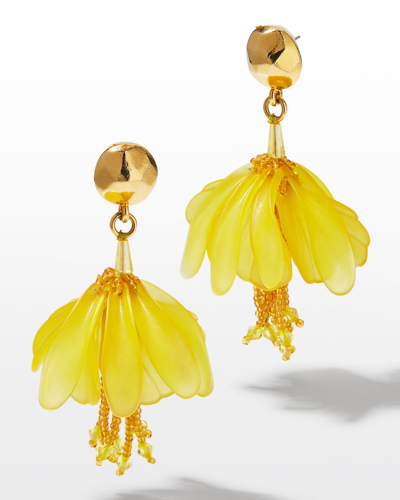 Oscar De La Renta Bell Flower Earrings In Yellow