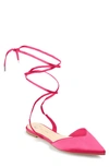 Journee Collection Lace-up Pointed-toe Flat In Pink
