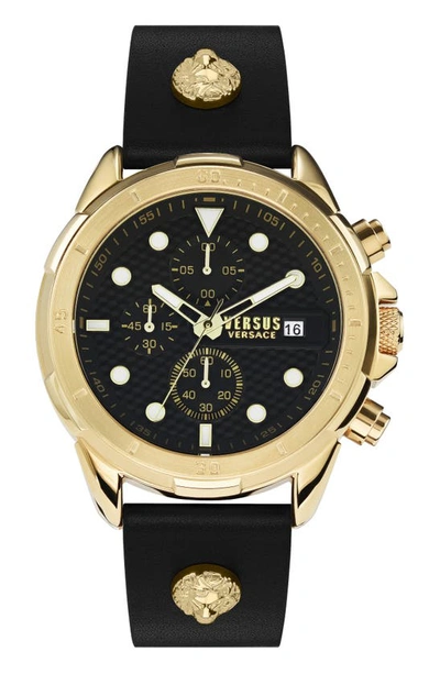 Versus Arrondissement Chronograph Leather Strap Watch, 46mm In Gold