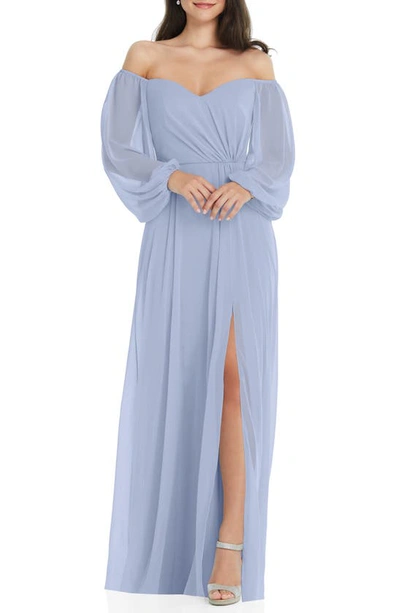 Dessy Collection Convertible Neck Long Sleeve Chiffon Gown In Sky Blue