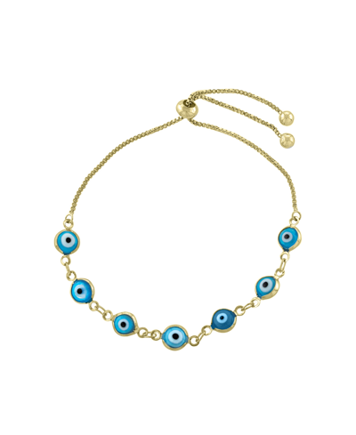 Macy's Women's Aqua Glass Guardian Eye Adjustable Bracelet In K Gold Plated Brass