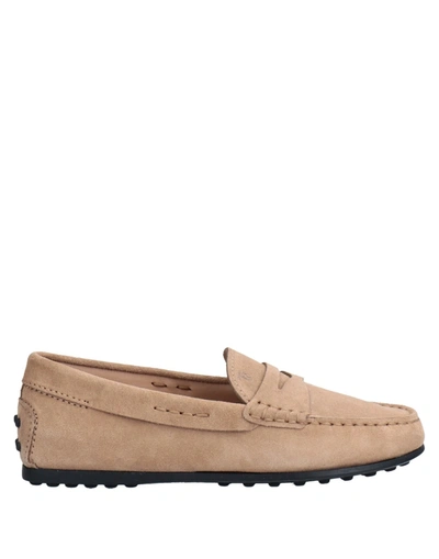 Tod's Kids' Beige Suede Leather Moccasins In Sand