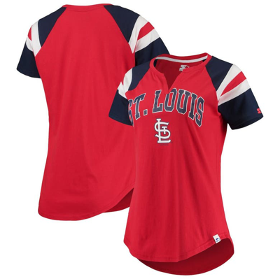 Starter Women's  Red And Navy St. Louis Cardinals Game On Notch Neck Raglan T-shirt In Red,navy