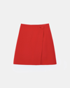 Lafayette 148 Wool-silk Crepe Wrap Mini Skirt In Red