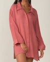 Elan Tie-front Button-down Cover-up In Rose