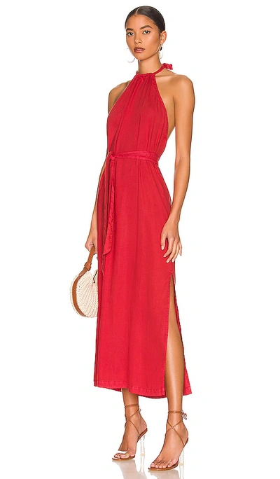 Bella Dahl Smocked Waist Halter Midi Dress In Red