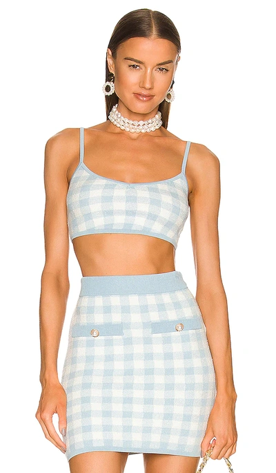 Assignment Sadie Knit Plaid Cropped Tank In Blue