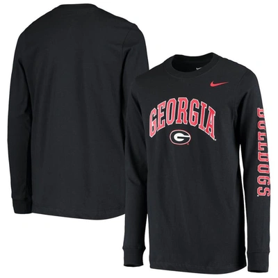 Nike Kids' Big Boys  Black Georgia Bulldogs Arch And Logo 2-hit Long Sleeve T-shirt