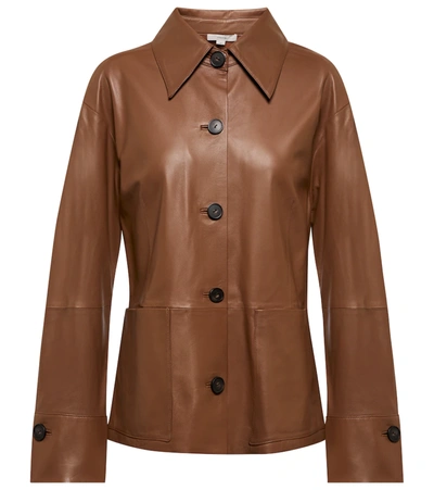 Vince Oversized Pointed Collar Leather Jacket In Brown