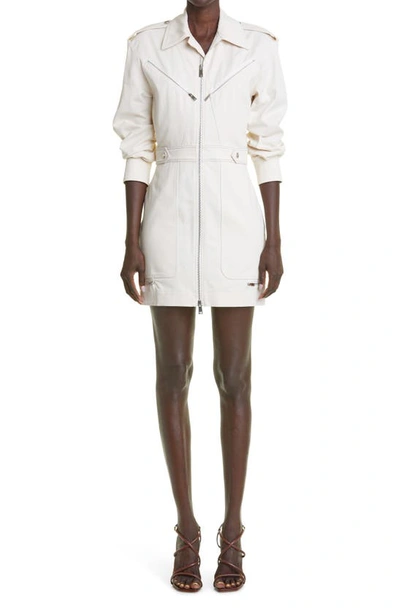 Victoria Beckham Zip Detail Long Sleeve Cotton Utility Dress In Offwht