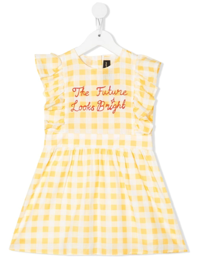 Mini Rodini Kids' Slogan Gingham Shift Dress In Yellow