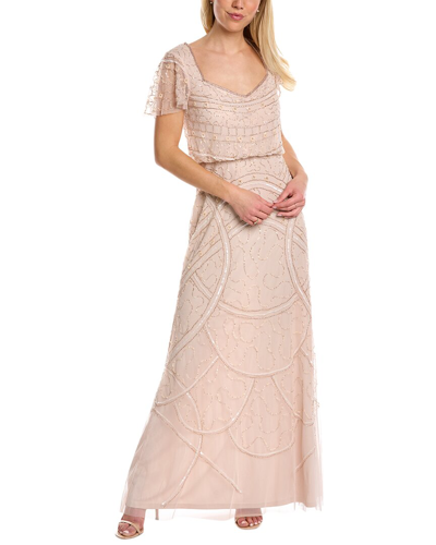 Adrianna Papell Beaded Blouson Gown In Pink