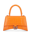 Balenciaga Small Hourglass Croc Embossed Leather Top Handle Bag In Pop Orange