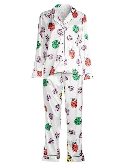 Averie Sleep Rita Ladybug-print Satin Pajama Set In Lady Bird