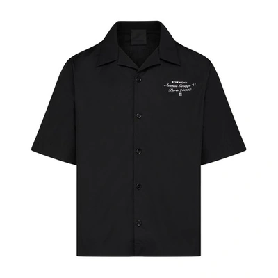 Givenchy Short Sleeve Cotton Poplin Button-up Camp Shirt In Black